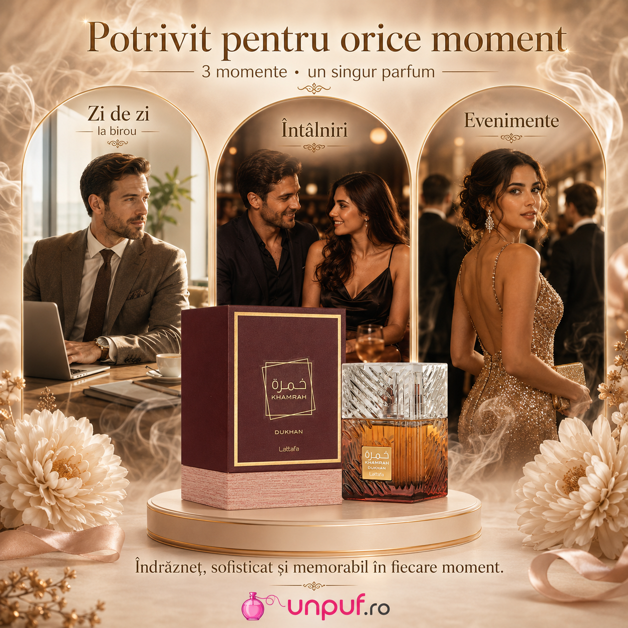 Parfum Khamrah Dukhan Lattafa potrivit pentru zi seară &icirc;nt&acirc;lniri evenimente damă și bărbat